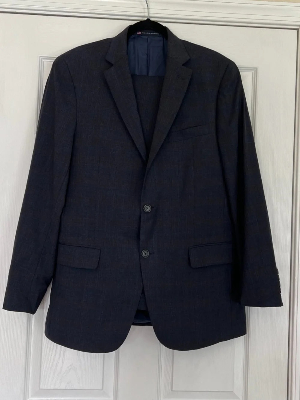Hart Schaffner Marx Navy Blue and Brown Plaid Mens 2-Piece Suit, 42R